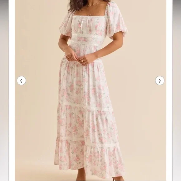 NWT- Altar'd State Blush Pink Floral Square-Neck Tiered Spring Easter Maxi Dress - Picture 1 of 10